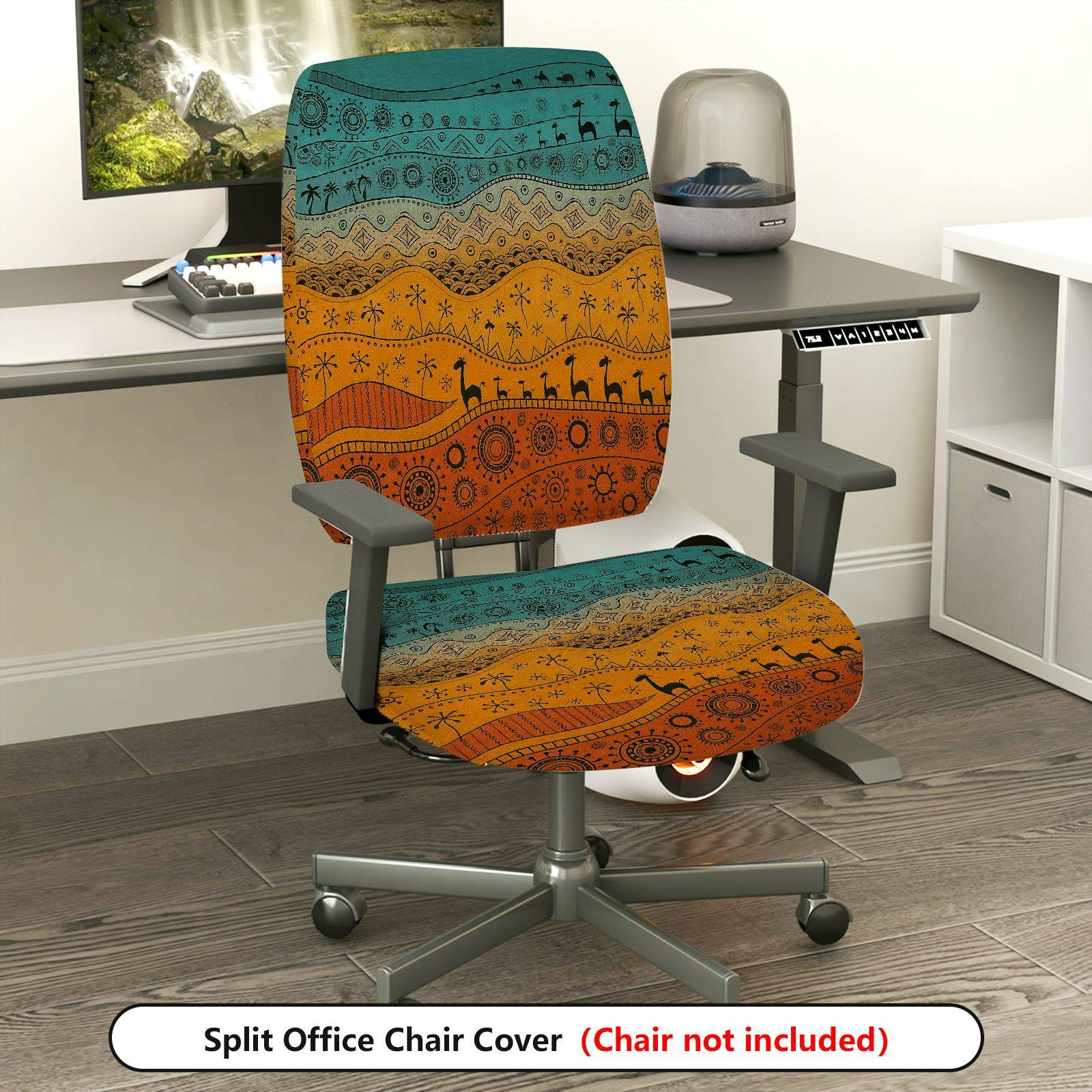 2-Piece Colorful Tribal Pattern Animal Geometric Holiday  Computer Chair Cover Set, Seat and Backrest