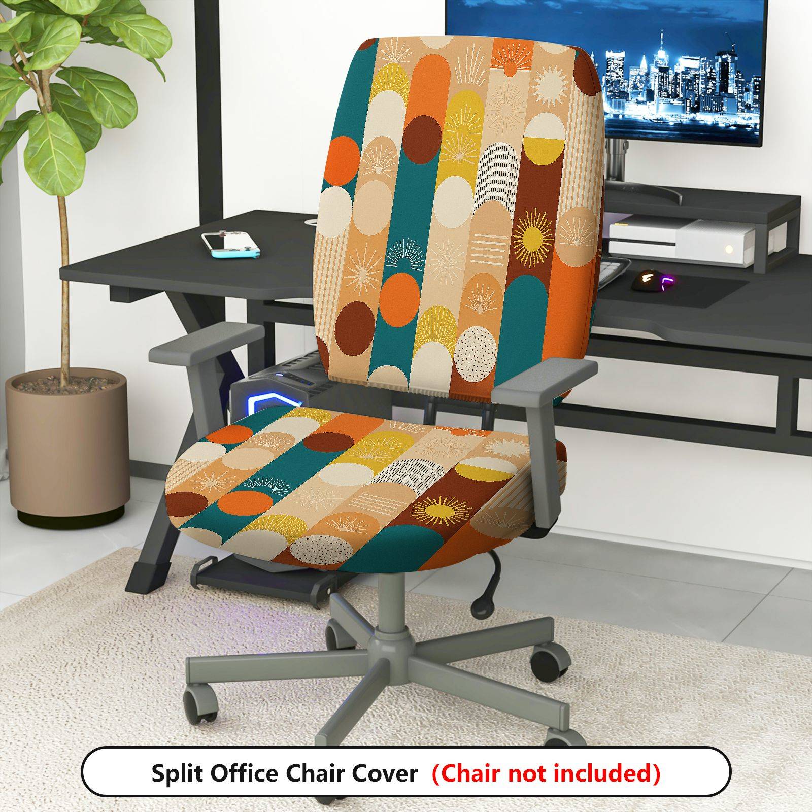 2-Piece Geometric Abstract Colorful Pattern Modern  Computer Chair Cover Set, Seat and Backrest