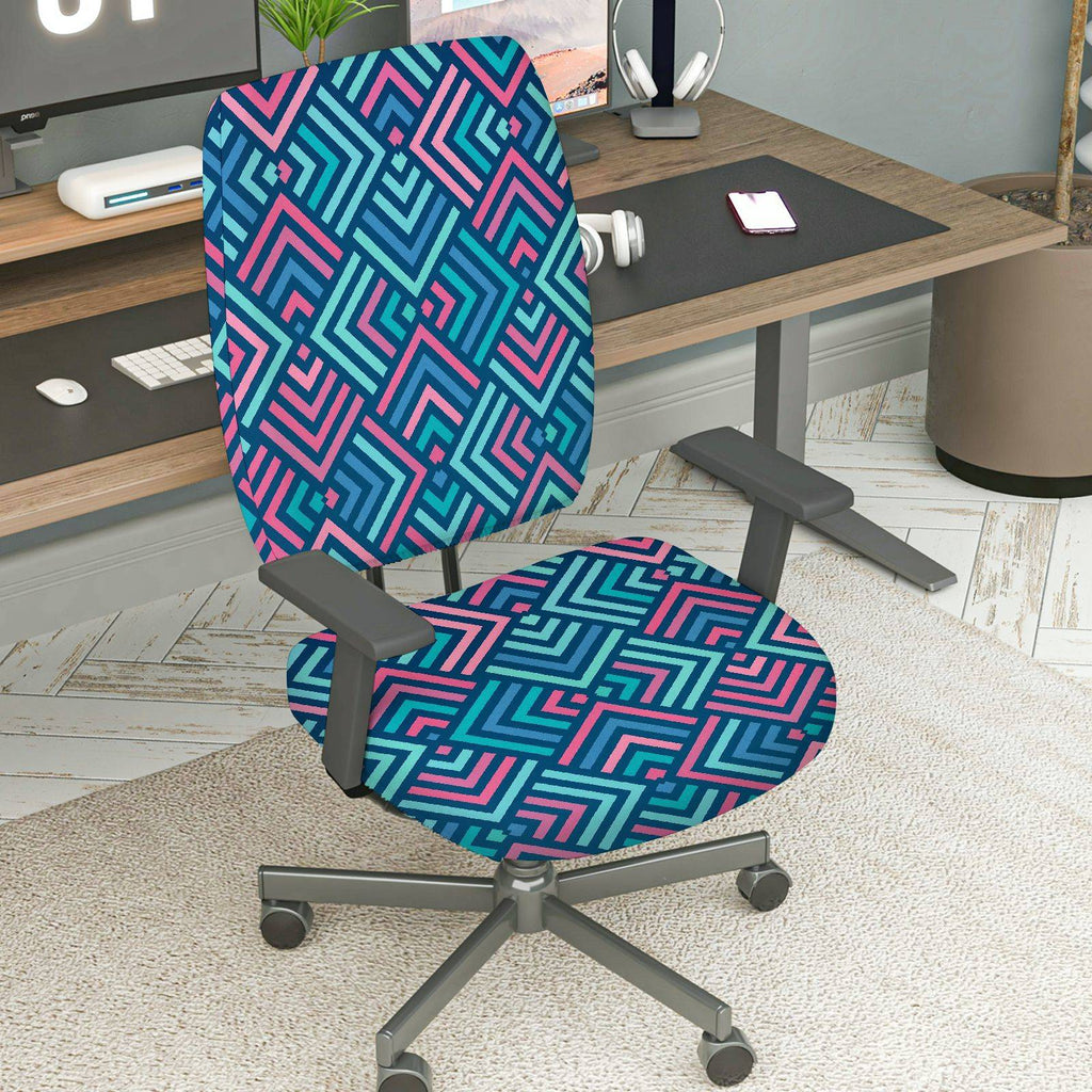 2-Piece Geometric Pattern Colorful Adjustable Modern  Computer Chair Cover Set, Seat and Backrest