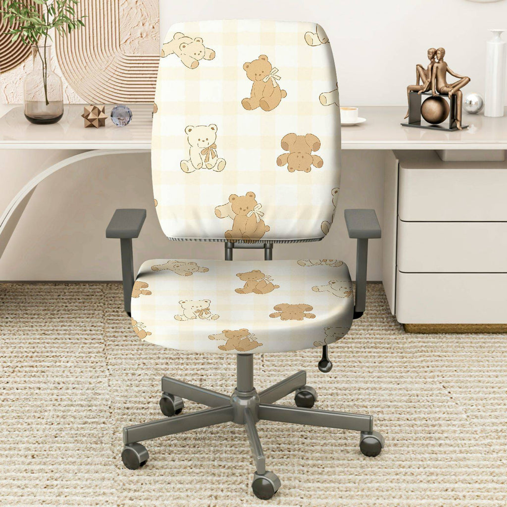 2-Piece Cute Bear Pattern Cozy Stylish Fun  Computer Chair Cover Set, Seat and Backrest