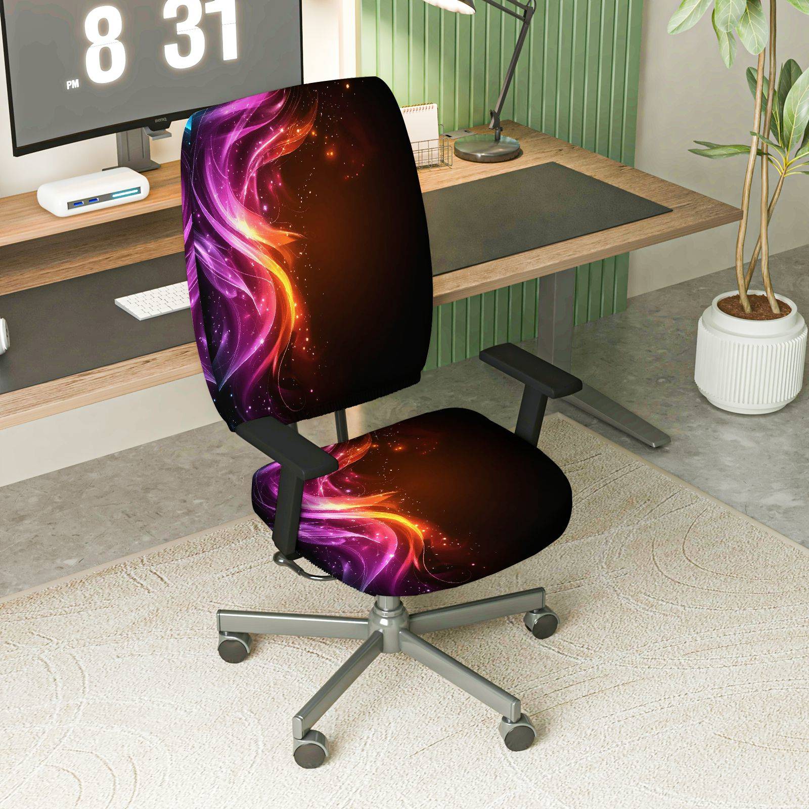 2-Piece Abstract Colorful Cosmic Star  Computer Chair Cover Set, Seat and Backrest