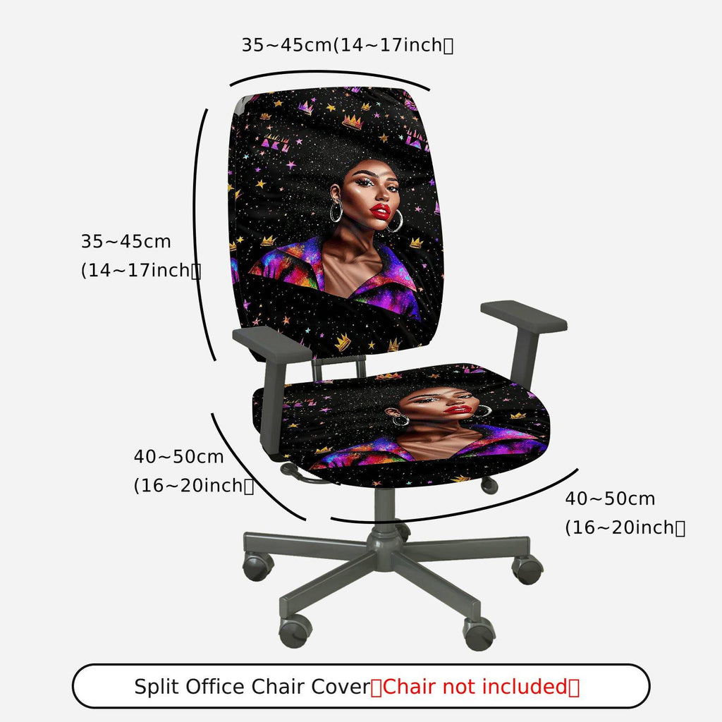 2-Piece African American Woman Galaxy Crown Star  Computer Chair Cover Set, Seat and Backrest