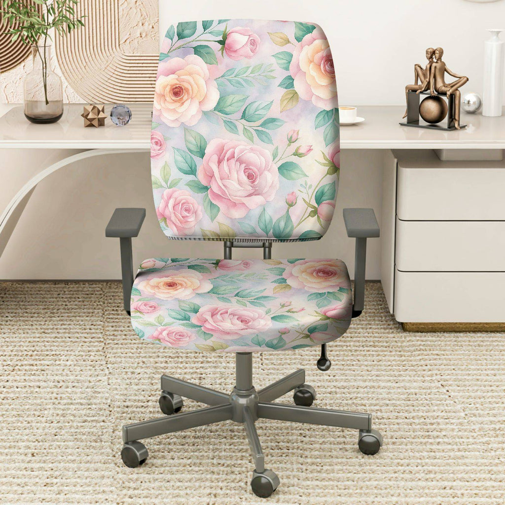 2-Piece Floral Romantic Pastel Elegant Delicate  Computer Chair Cover Set, Seat and Backrest