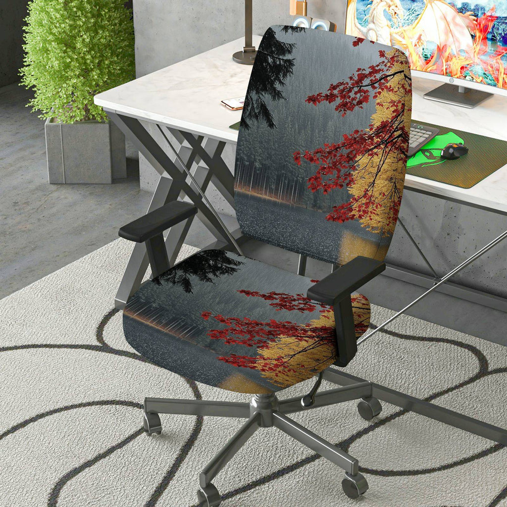 2-Piece Autumn Tree Forest Landscape  Computer Chair Cover Set, Seat and Backrest