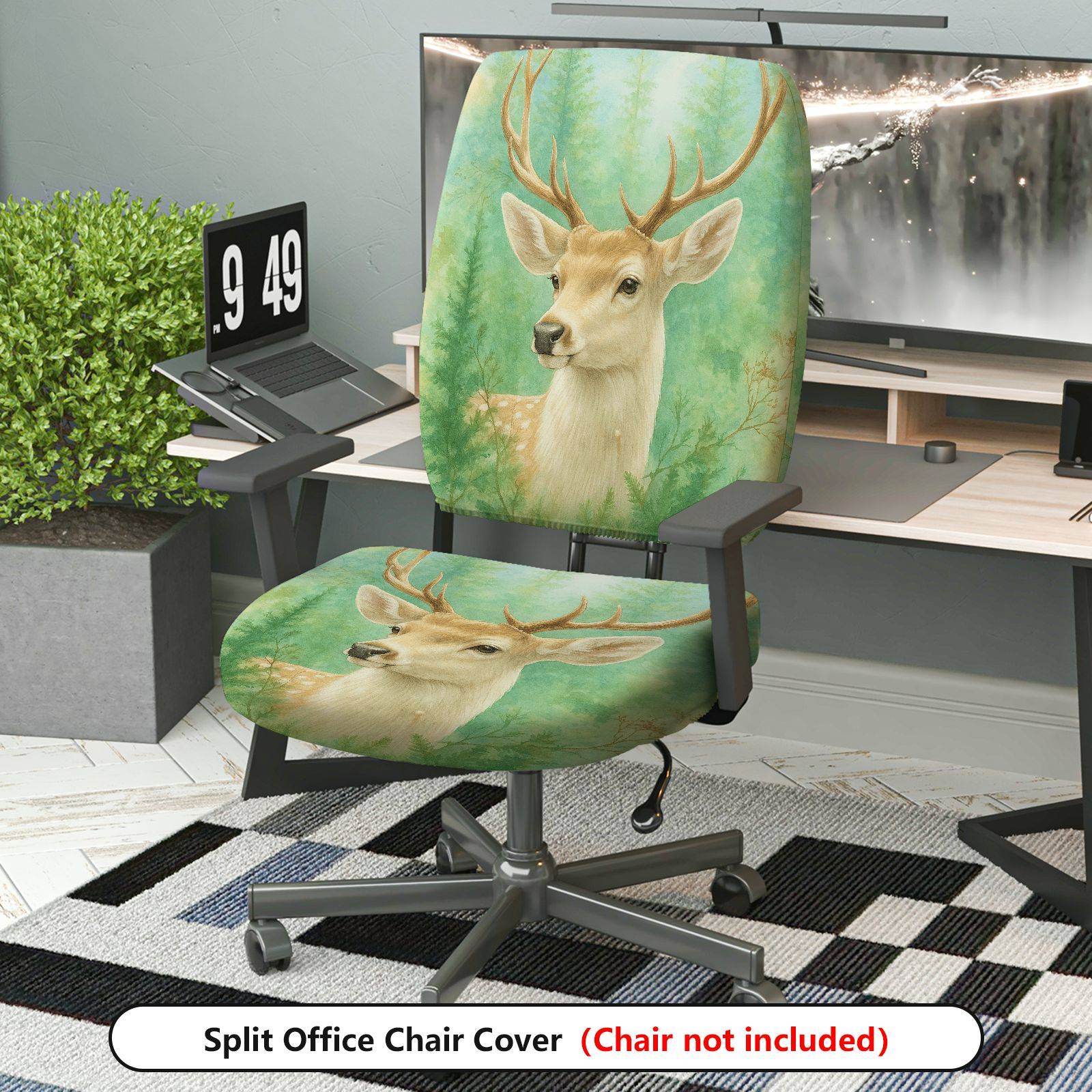 2-Piece Animal Forest Wildlife Deer Nature Scenery  Computer Chair Cover Set, Seat and Backrest