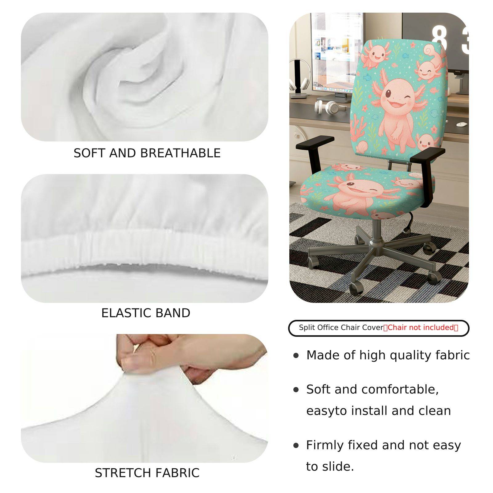 2-Piece Animal Ocean Style  Computer Chair Cover Set, Seat and Backrest