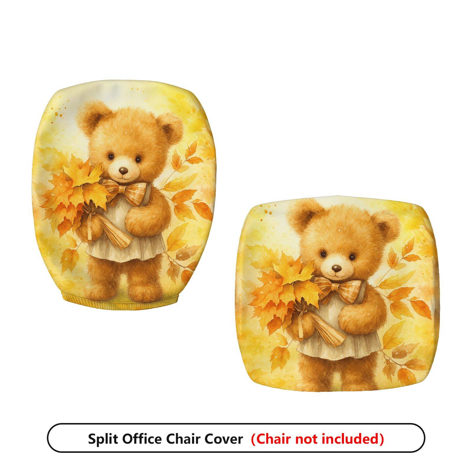 2-Piece Autumn Cute Bear Leaves Decorative  Computer Chair Cover Set, Seat and Backrest