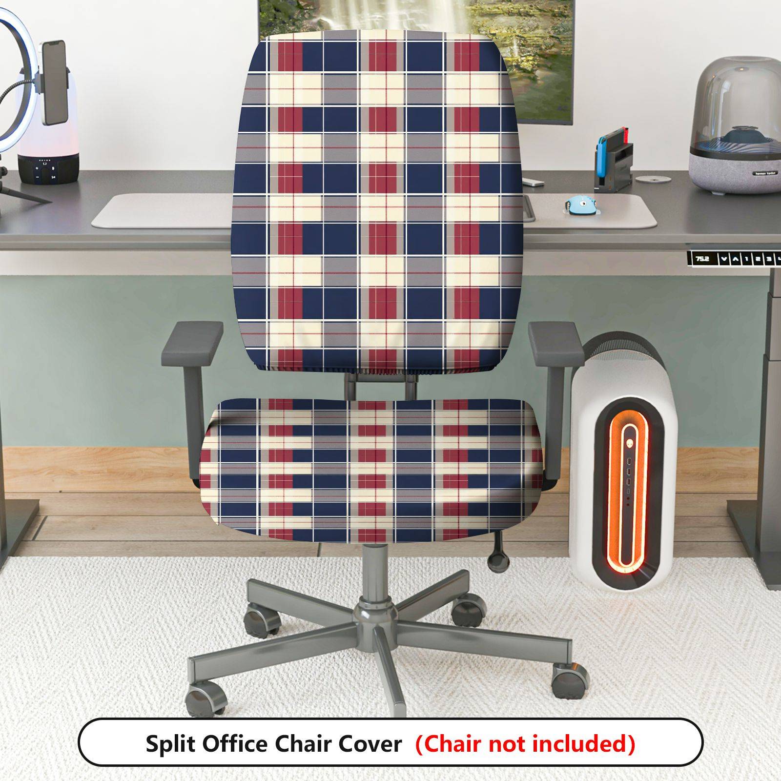 2-Piece Plaid Tartan Checkered Geometric Classic  Computer Chair Cover Set, Seat and Backrest