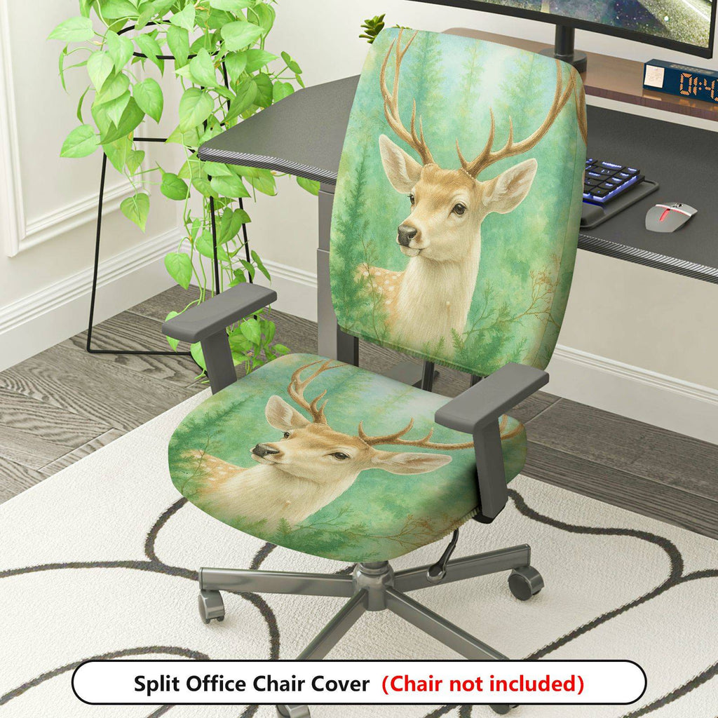 2-Piece Animal Forest Wildlife Deer Nature Scenery  Computer Chair Cover Set, Seat and Backrest