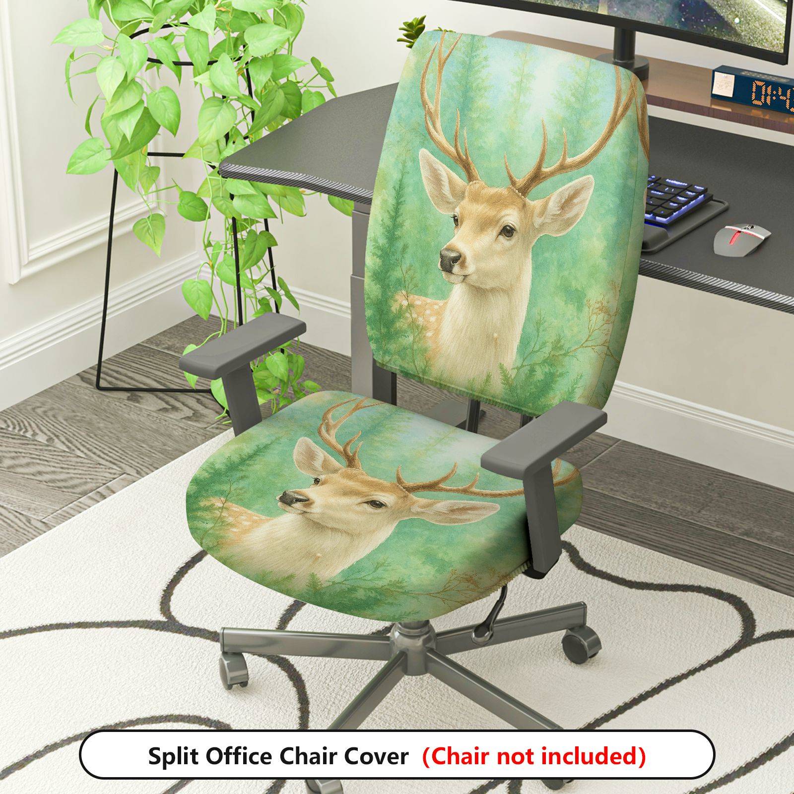 2-Piece Animal Forest Wildlife Deer Nature Scenery  Computer Chair Cover Set, Seat and Backrest