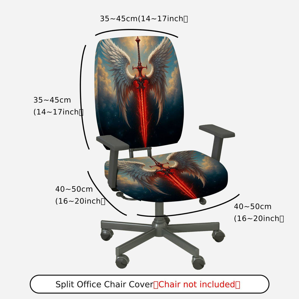 2-Piece Angel Wings Sword Fantasy Gaming  Computer Chair Cover Set, Seat and Backrest