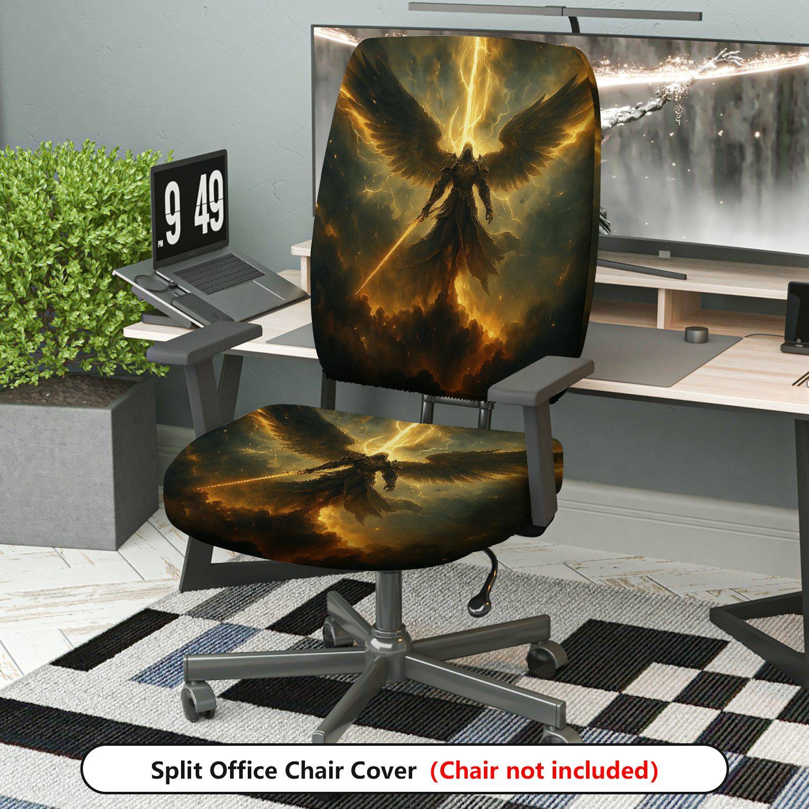 2-Piece Angelic Warrior Fantasy Art Decorative  Computer Chair Cover Set, Seat and Backrest