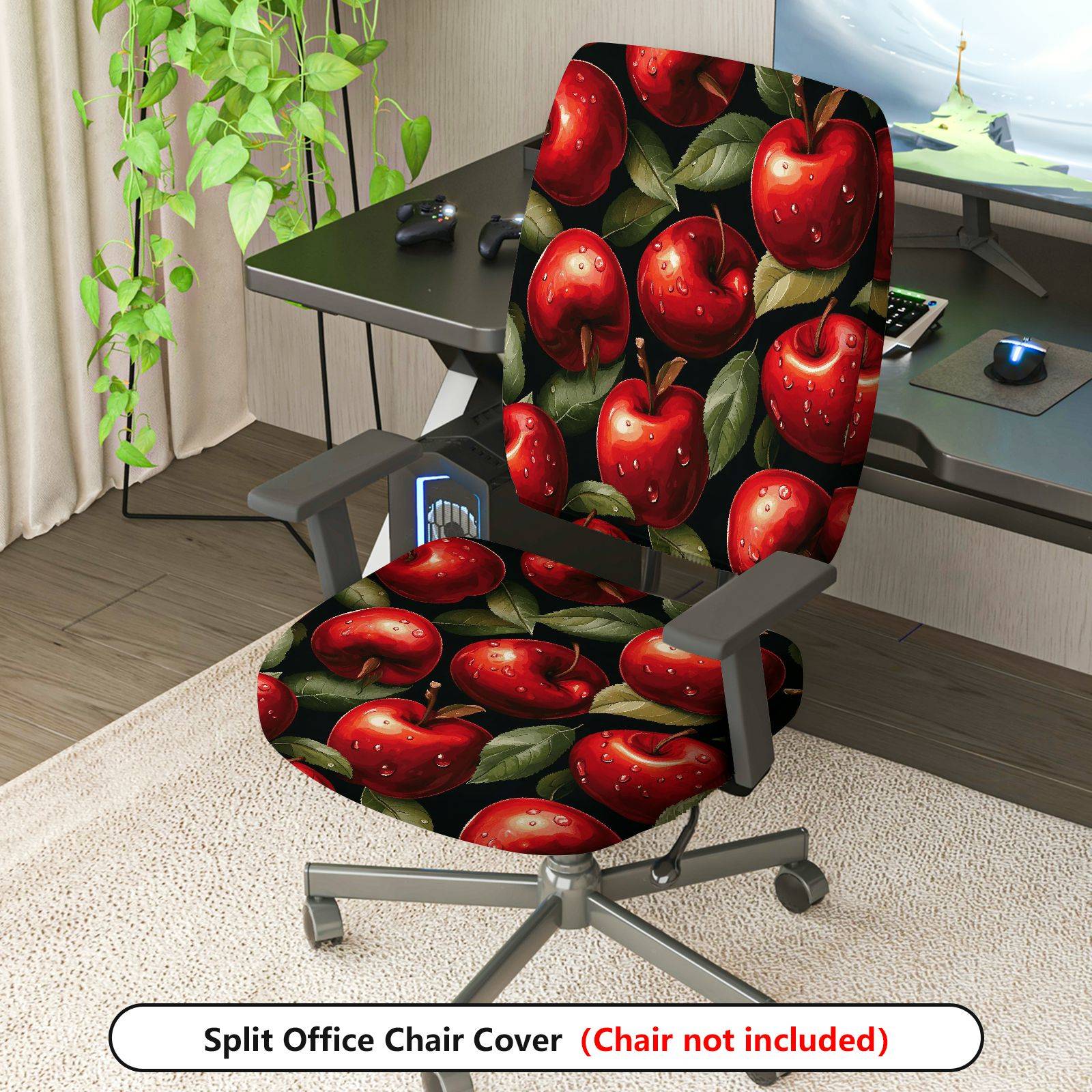 2-Piece Apple Fruit Pattern Home Decor  Computer Chair Cover Set, Seat and Backrest