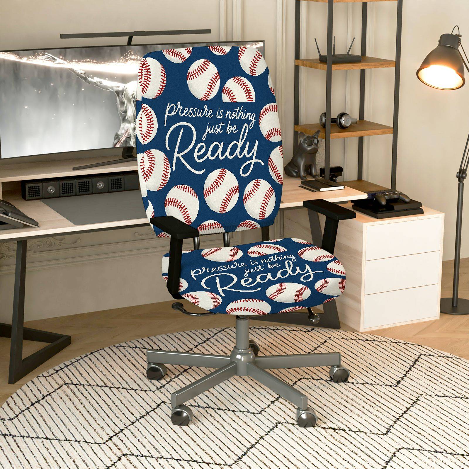 2-Piece Baseball Motivational Inspirational Sport  Computer Chair Cover Set, Seat and Backrest