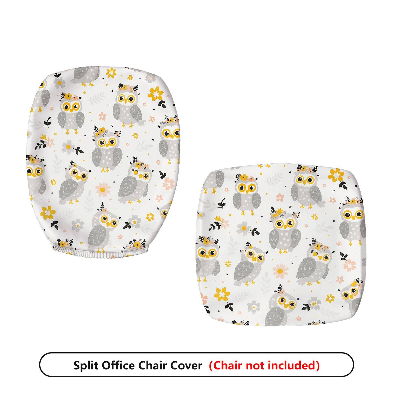 2-Piece Animal Floral Creative Cute Owl  Computer Chair Cover Set, Seat and Backrest