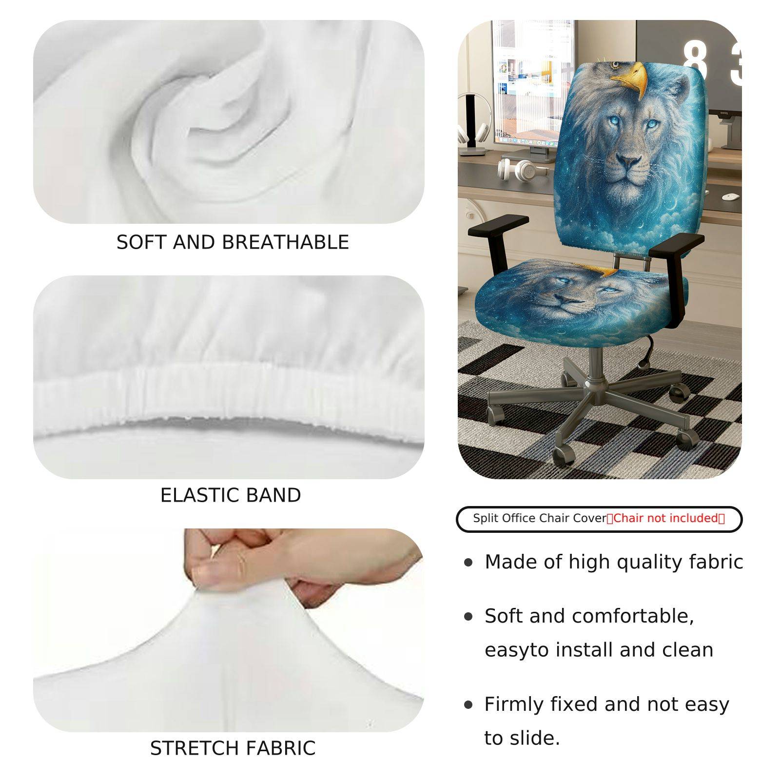 2-Piece Animal Lion Eagle Moon Star Sky  Computer Chair Cover Set, Seat and Backrest