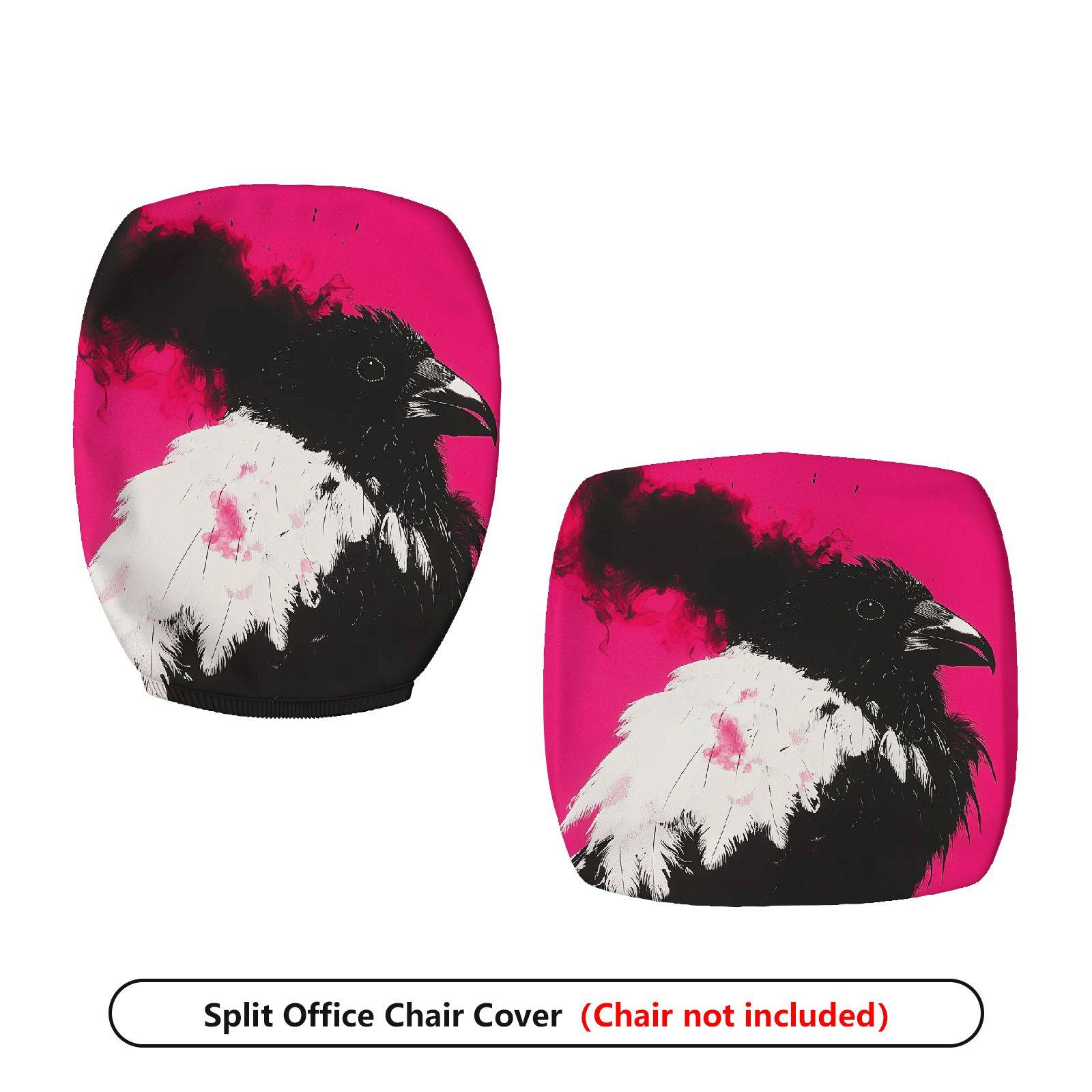 2-Piece Artistic Raven Gothic Dark Bird Pink  Computer Chair Cover Set, Seat and Backrest