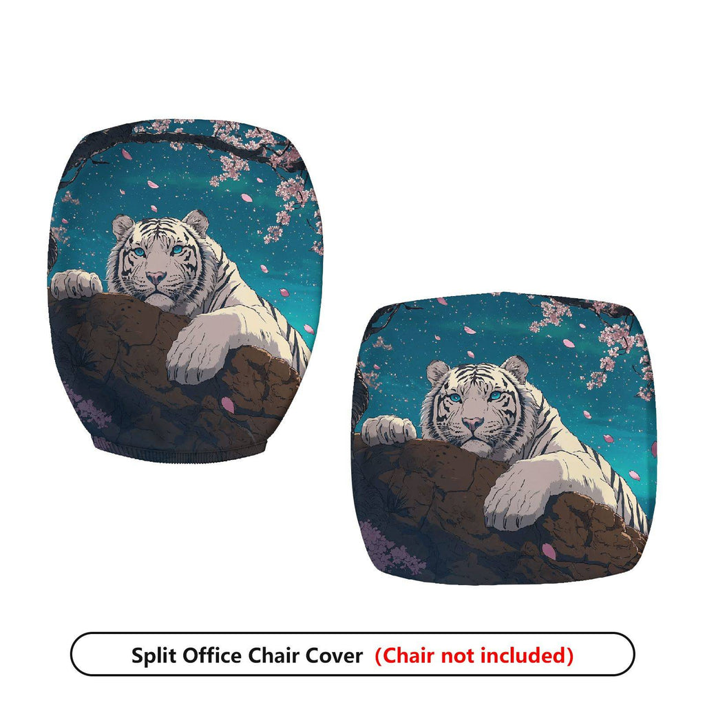 2-Piece Tiger Cherry Blossom Scenic Animal Art  Computer Chair Cover Set, Seat and Backrest