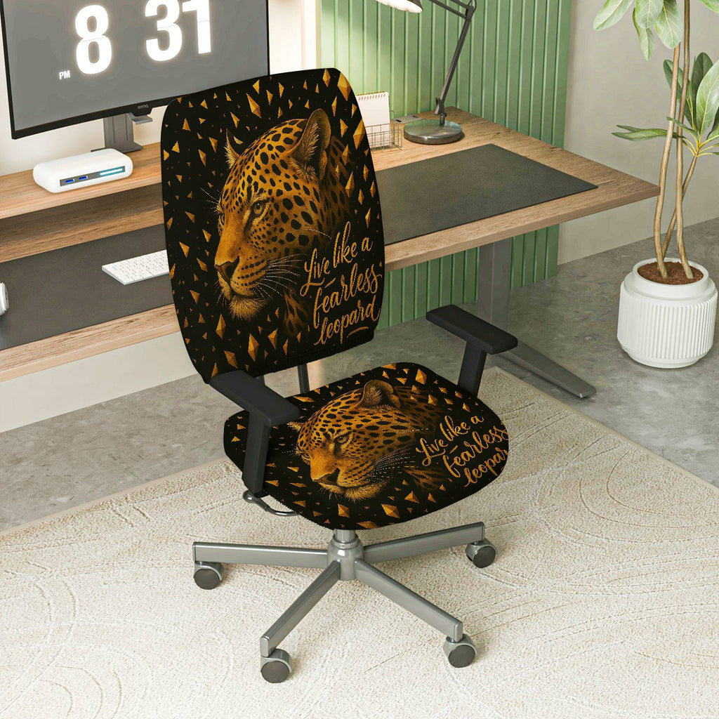 2-Piece Animal Jungle Wild Leopard Fearless Inspirational  Computer Chair Cover Set, Seat and Backrest