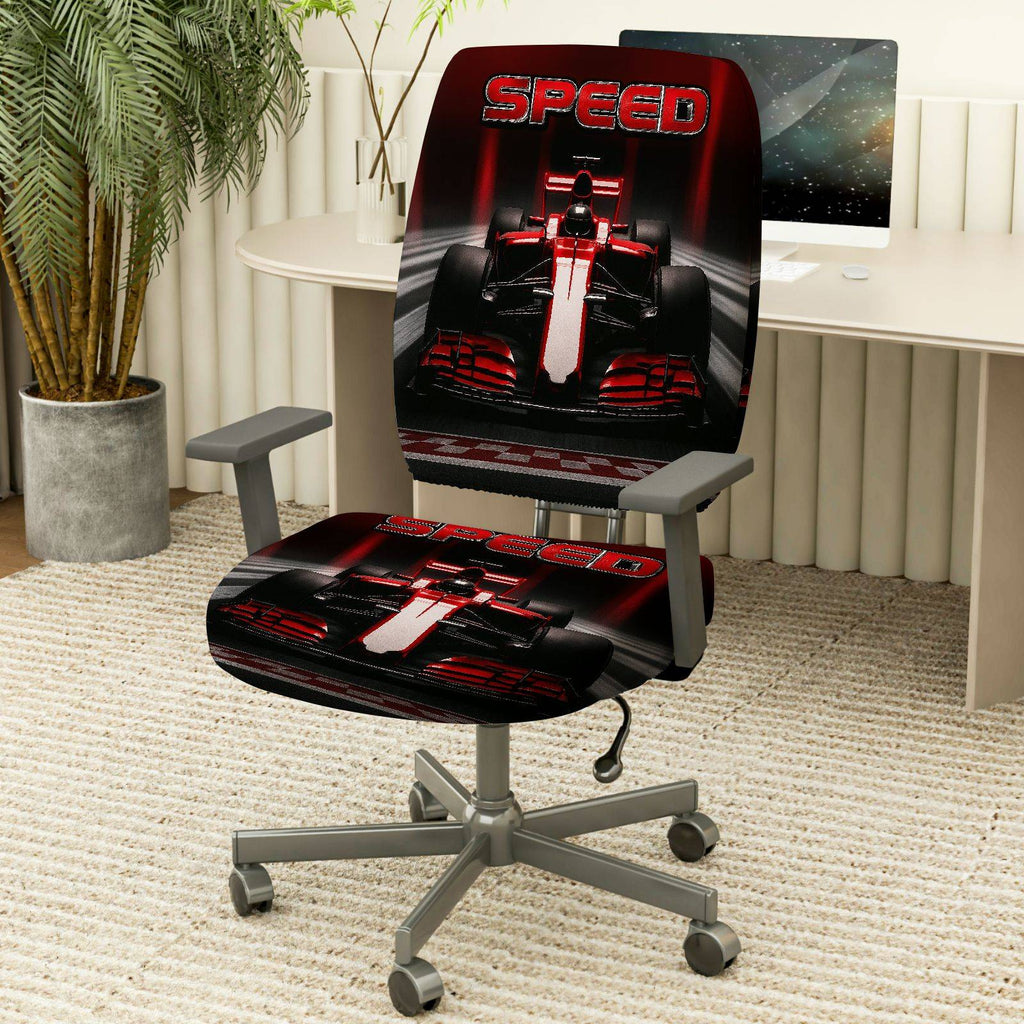 2-Piece Speed Racing Car Style Red Black  Computer Chair Cover Set, Seat and Backrest