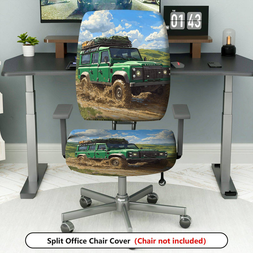 2-Piece Adventure Off-road Vehicle Landscape Travel Nature  Computer Chair Cover Set, Seat and Backrest