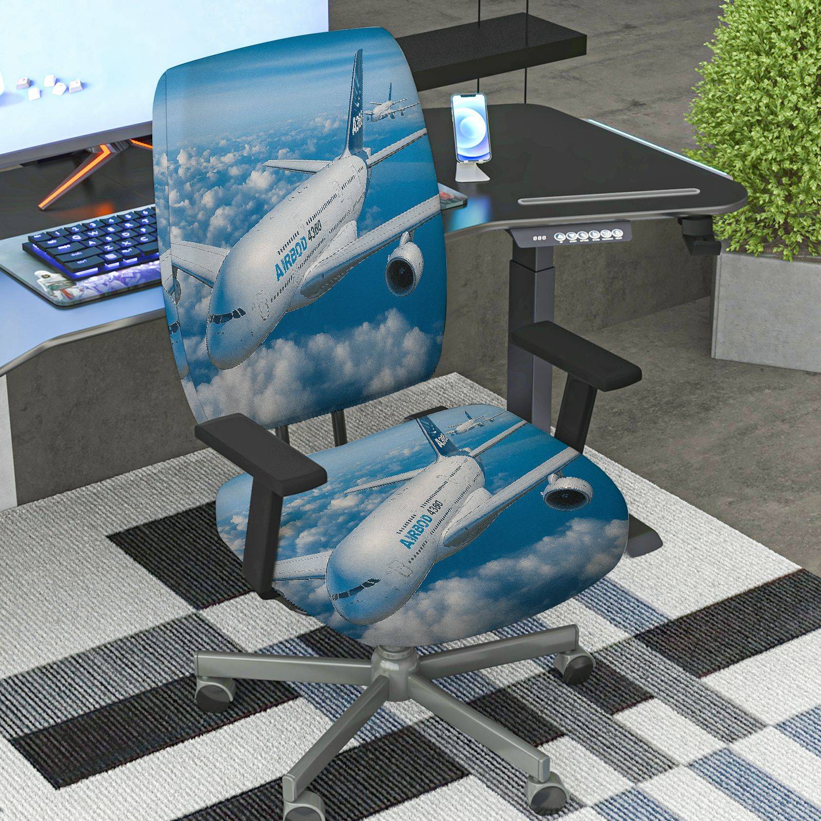 2-Piece Airplane Sky Clouds Travel Aviation  Computer Chair Cover Set, Seat and Backrest
