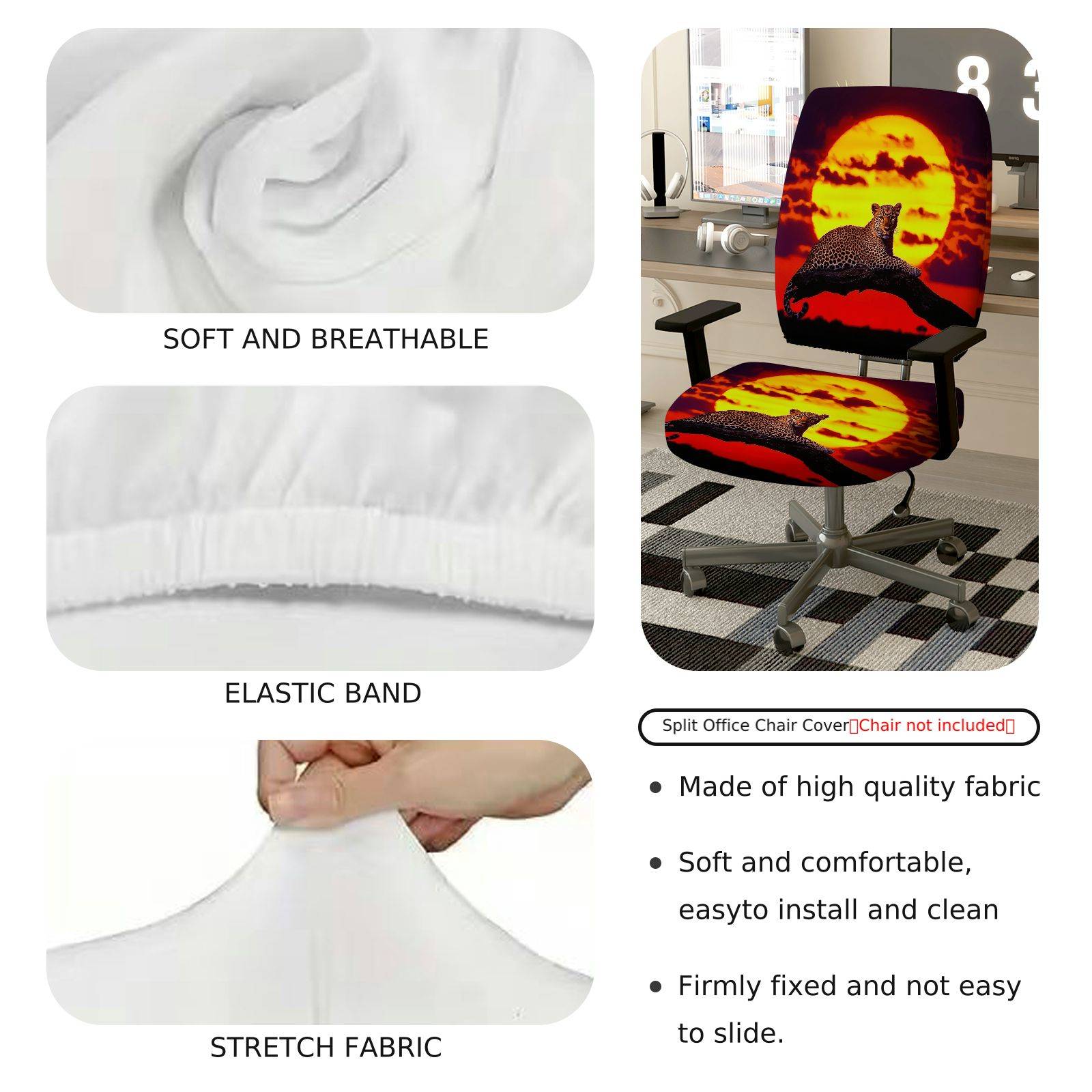 2-Piece Sunset Leopard Animal Wildlife Nature Scenery  Computer Chair Cover Set, Seat and Backrest