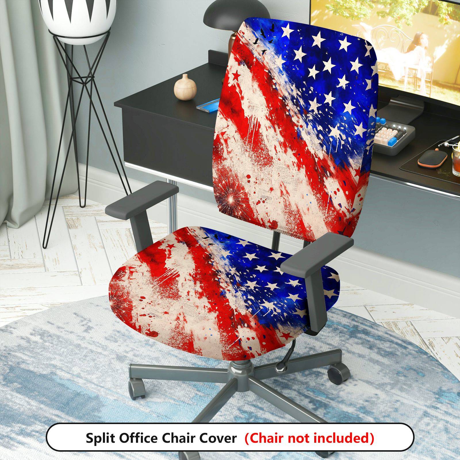 2-Piece American flag patriotic stars stripes abstract  Computer Chair Cover Set, Seat and Backrest