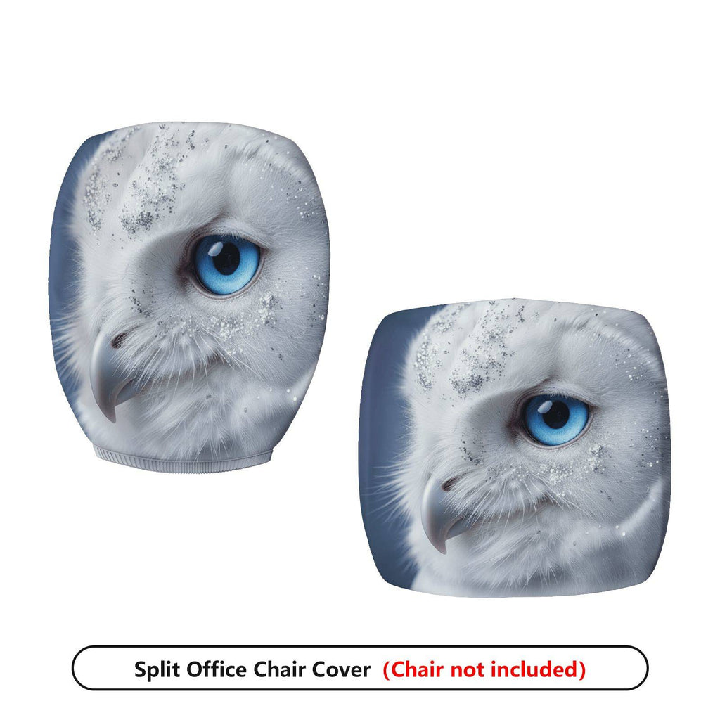2-Piece Animal Owl Blue Eye Snow Glitter  Computer Chair Cover Set, Seat and Backrest
