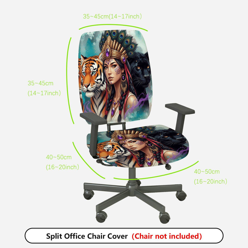 2-Piece Animal Art Tribal Peacock Panther Tiger  Computer Chair Cover Set, Seat and Backrest