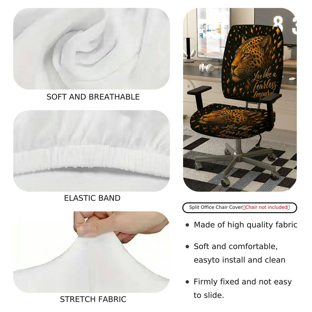 2-Piece Animal Jungle Wild Leopard Fearless Inspirational  Computer Chair Cover Set, Seat and Backrest
