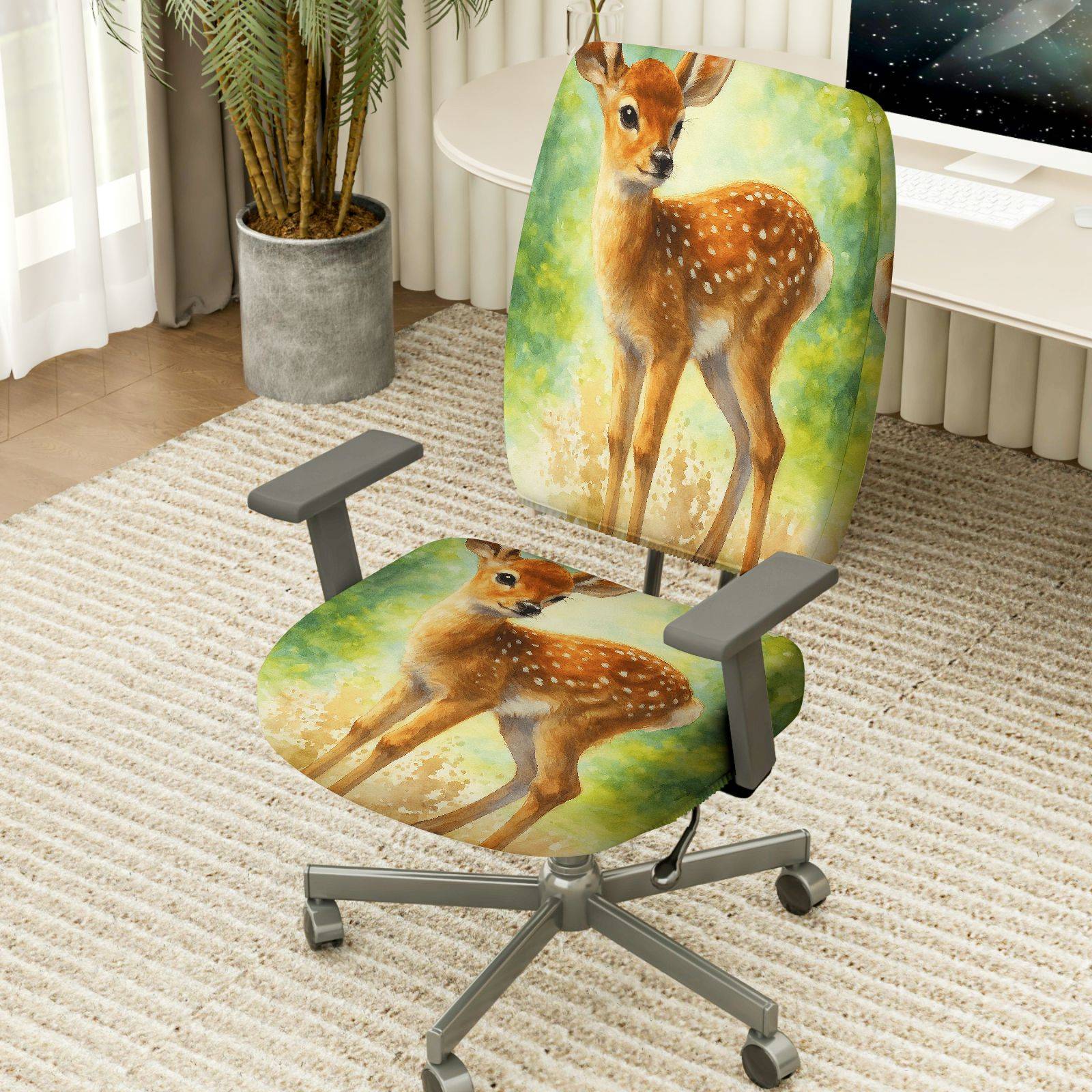 2-Piece Deer Forest Nature Art Animal Wildlife  Computer Chair Cover Set, Seat and Backrest