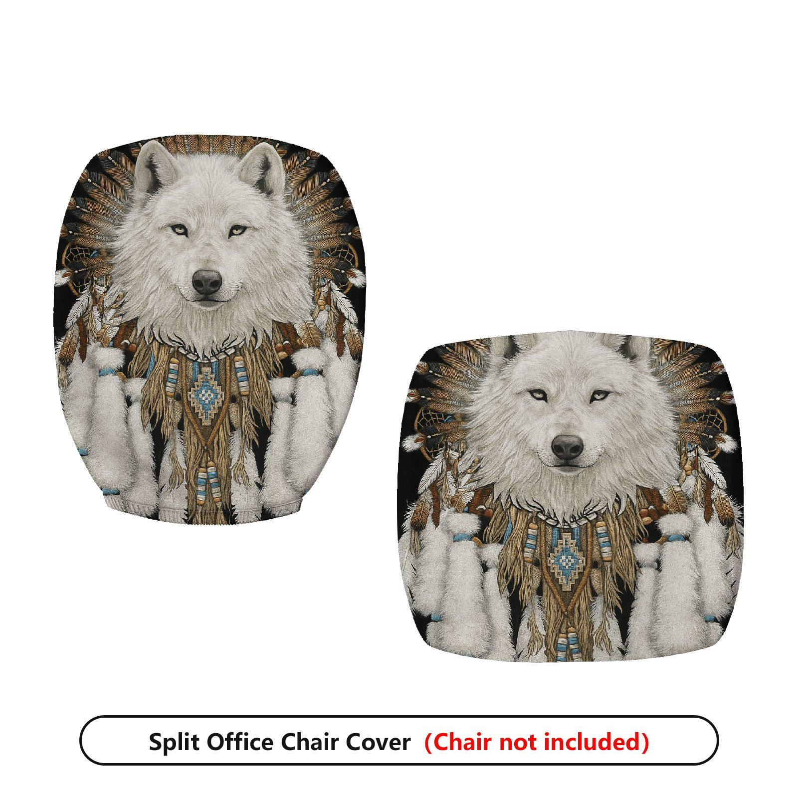 2-Piece Animal Native Feathers Tribal Wolf  Computer Chair Cover Set, Seat and Backrest