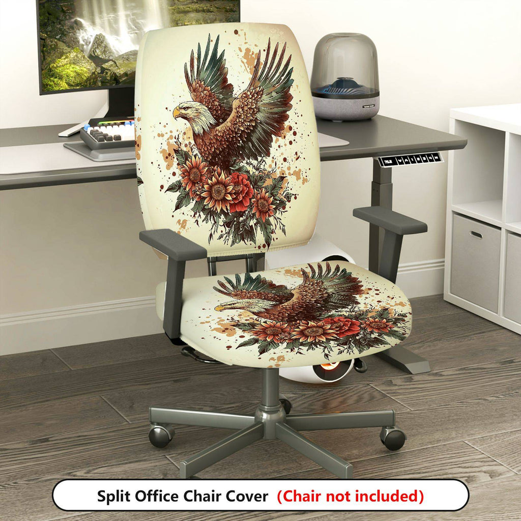 2-Piece Eagle Floral Artistic Vintage Animal  Computer Chair Cover Set, Seat and Backrest