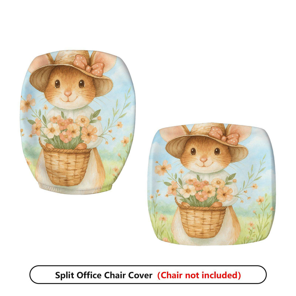2-Piece Cute Floral Rabbit Pastoral Animal  Computer Chair Cover Set, Seat and Backrest