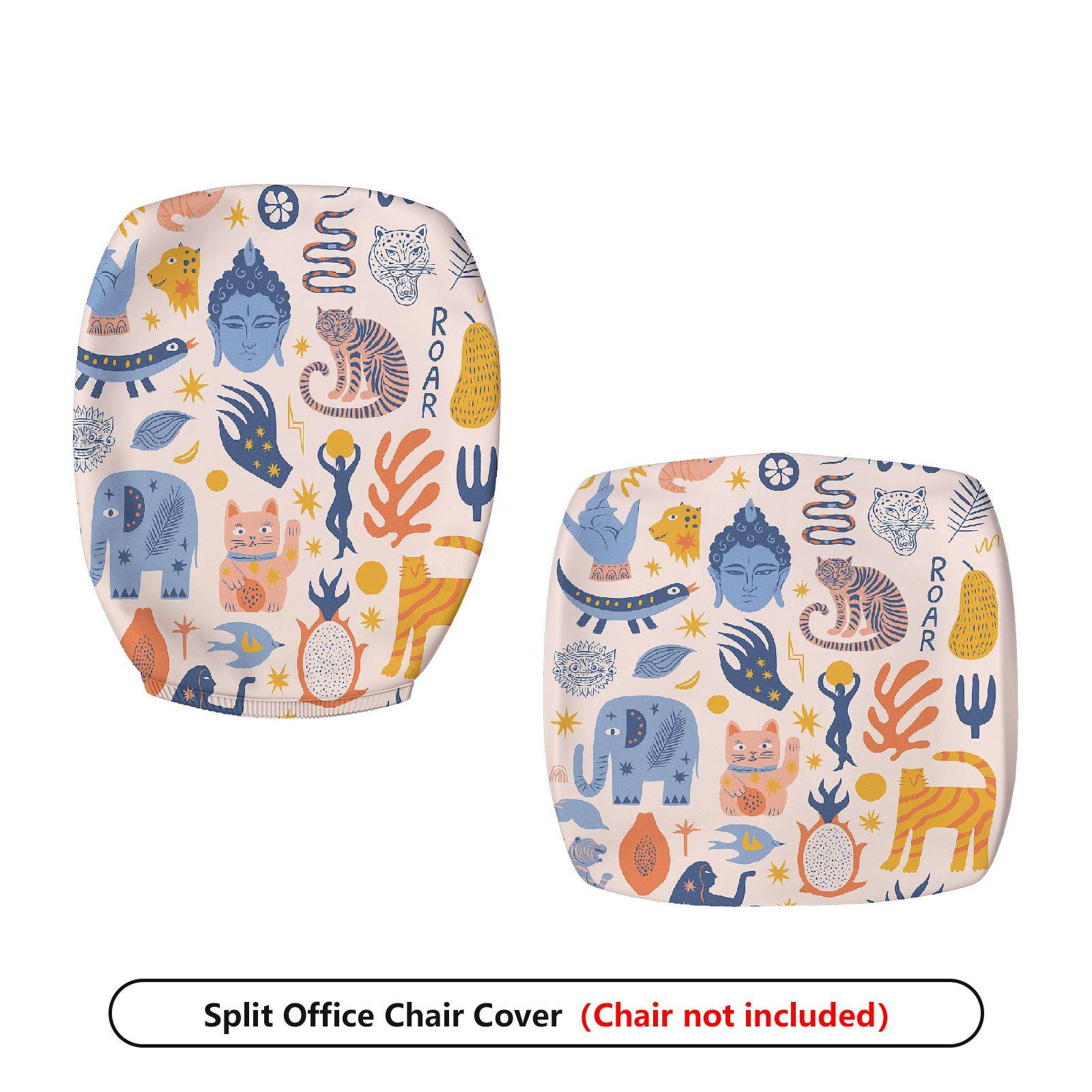 2-Piece Animal Printed Decorative Cute Fun  Computer Chair Cover Set, Seat and Backrest