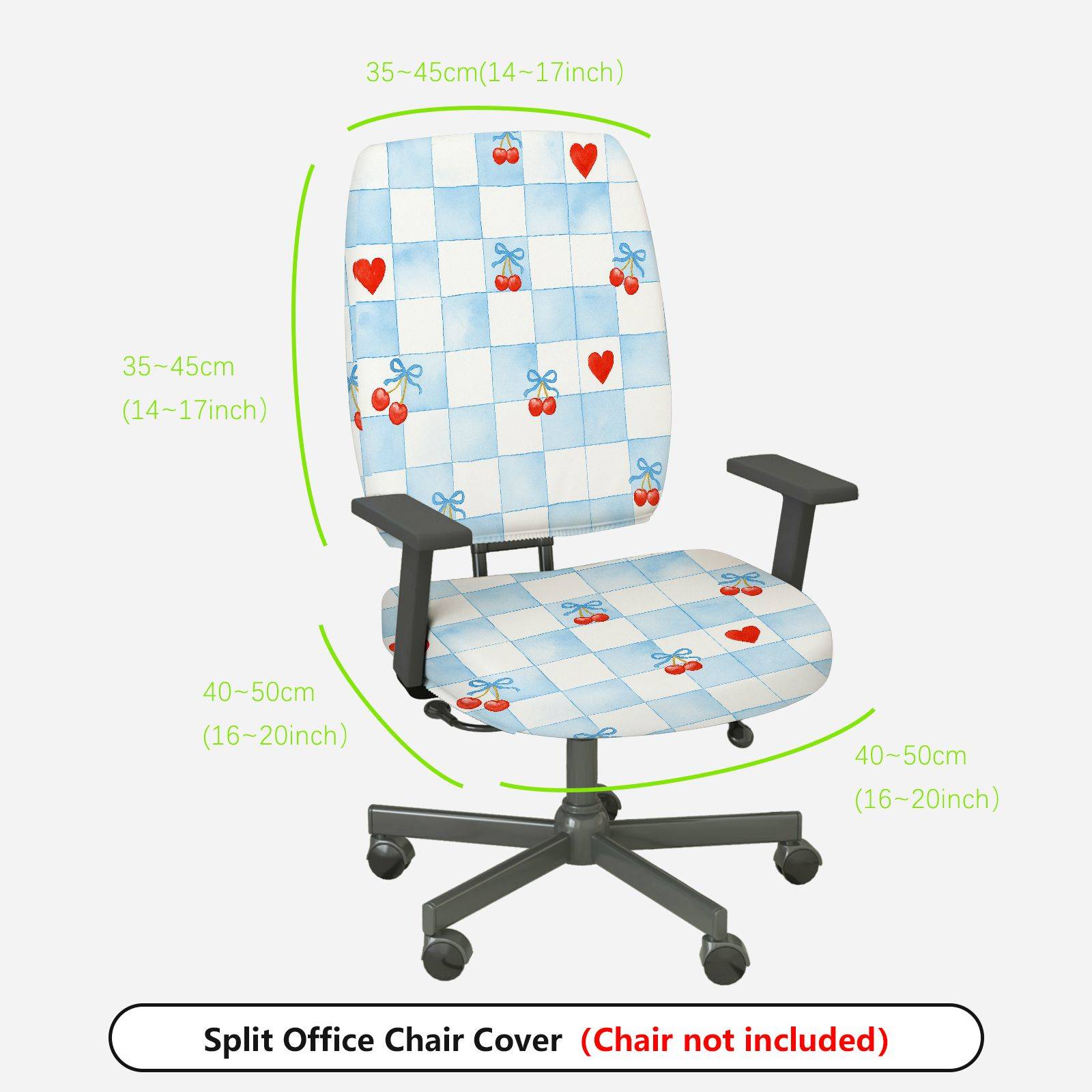 2-Piece Red Heart Cherry Bowknot Plaid  Computer Chair Cover Set, Seat and Backrest