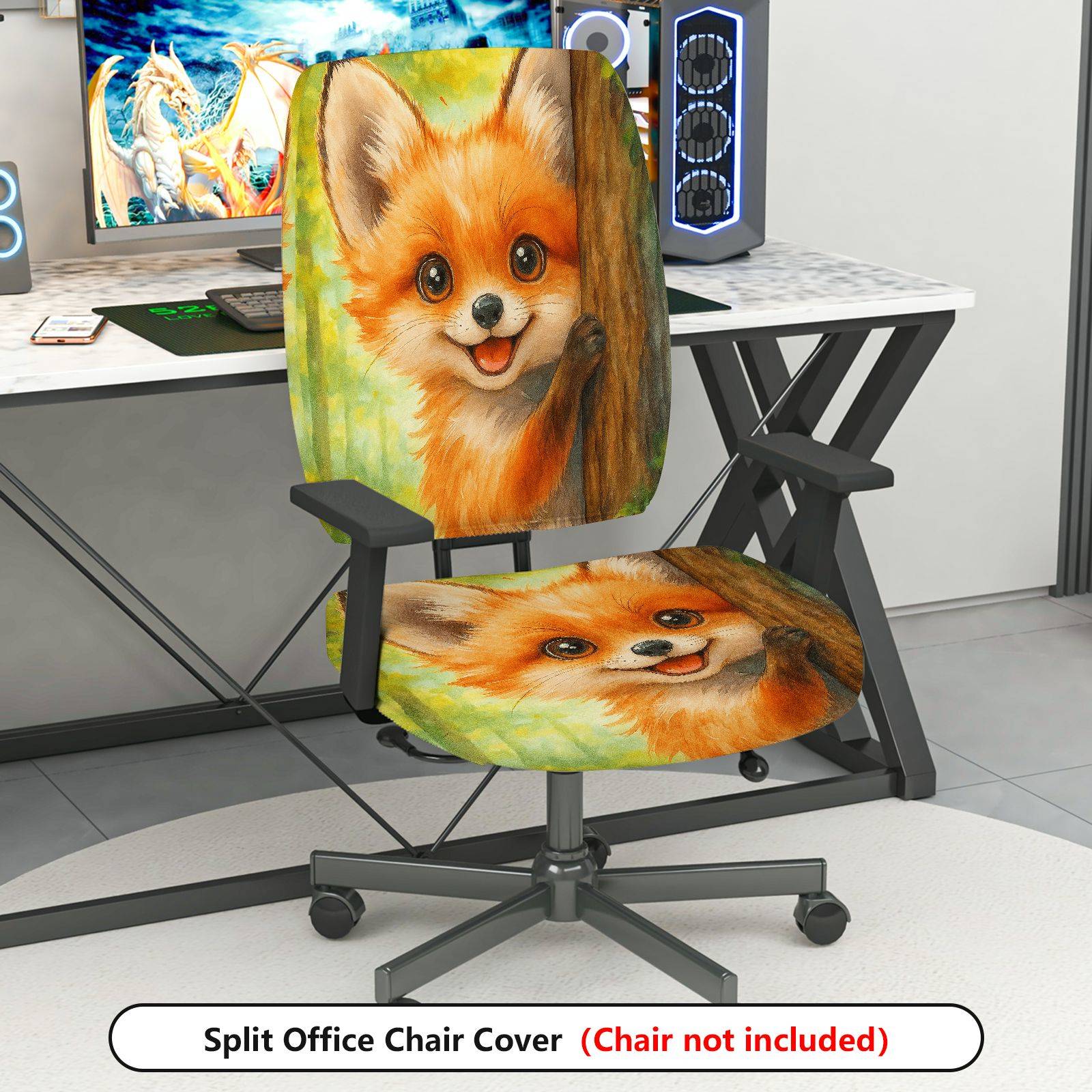 2-Piece Abstract Colorful Artistic Vibrant Nature  Computer Chair Cover Set, Seat and Backrest