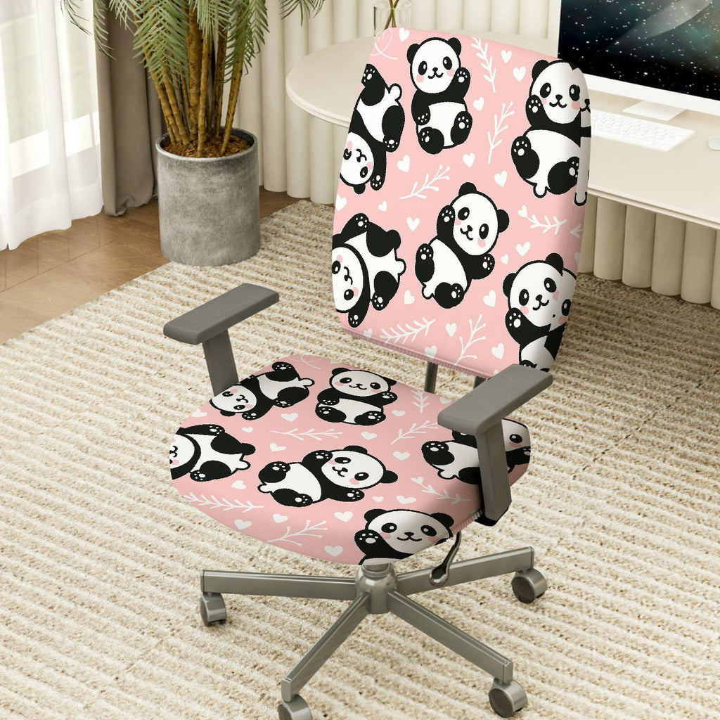 2-Piece Panda Cute Pink Animal Leaf  Computer Chair Cover Set, Seat and Backrest