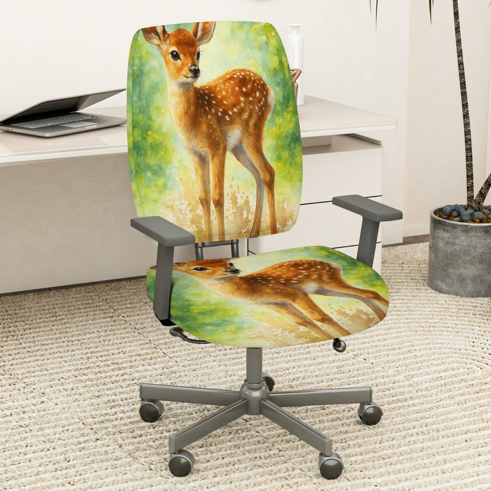 2-Piece Deer Forest Nature Art Animal Wildlife  Computer Chair Cover Set, Seat and Backrest