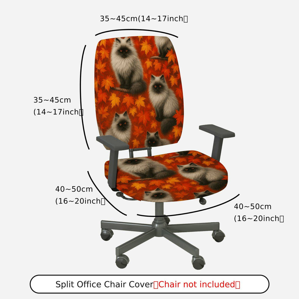 2-Piece Autumn Cats Leaves Pattern  Computer Chair Cover Set, Seat and Backrest