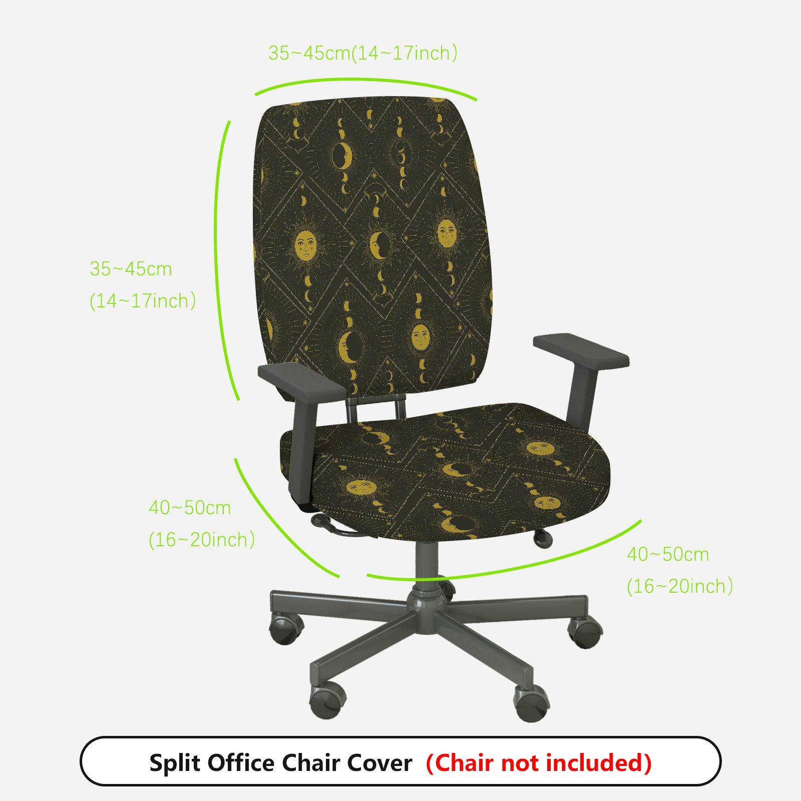 2-Piece Moon Phase Geometric Pattern Yellow Black  Computer Chair Cover Set, Seat and Backrest