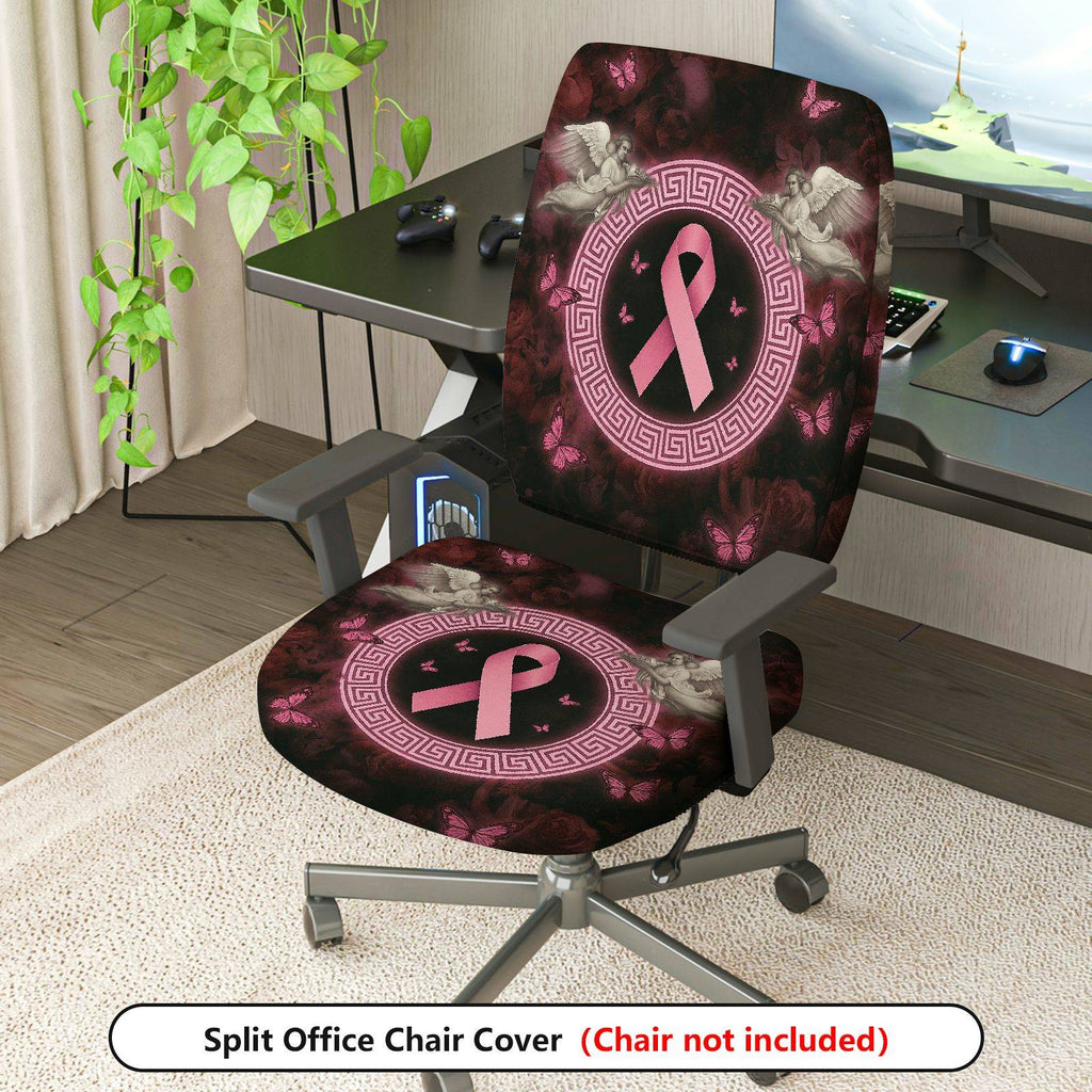 2-Piece Angel Butterfly Ribbon Pattern Pink  Computer Chair Cover Set, Seat and Backrest