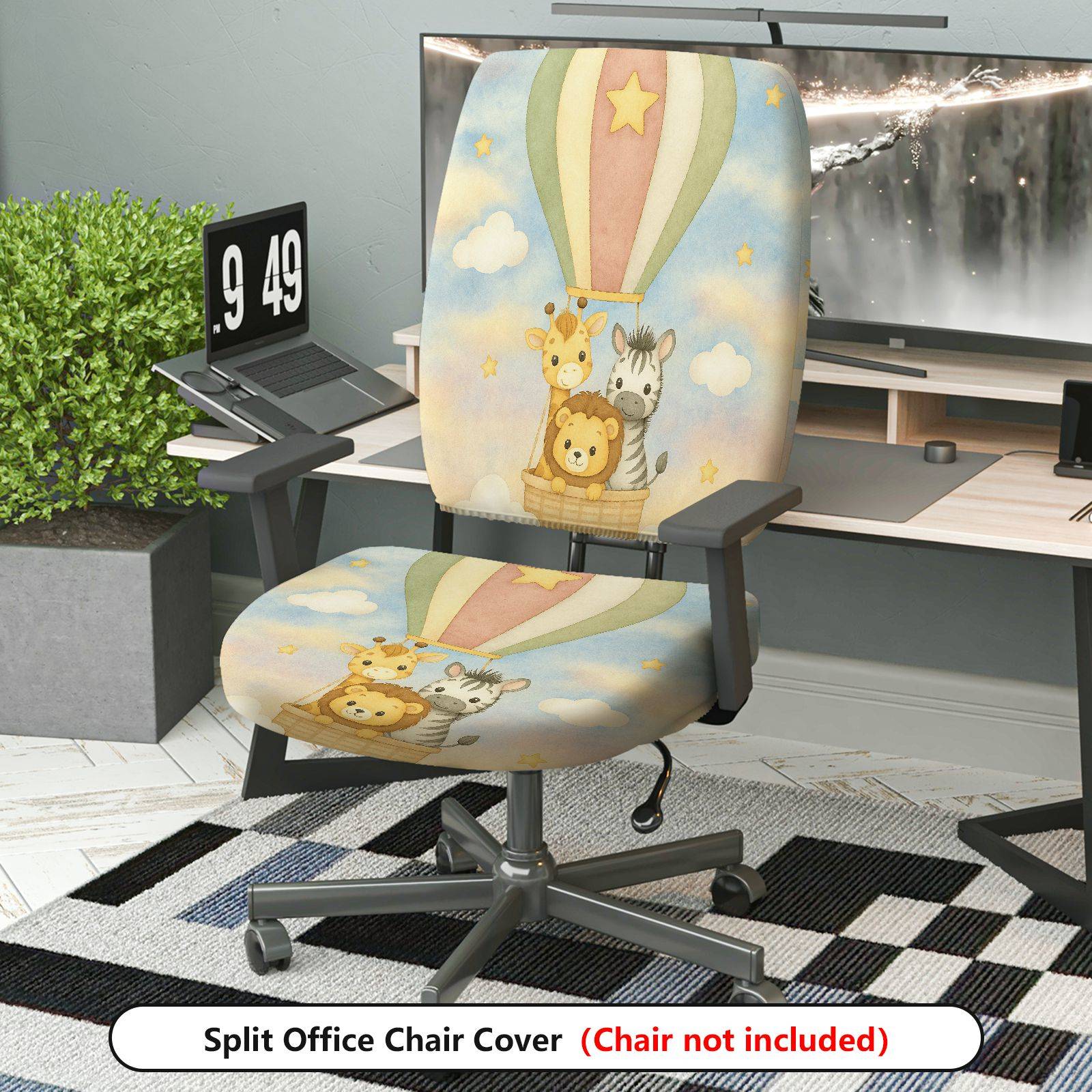 2-Piece Balloons Animals Clouds Stars  Computer Chair Cover Set, Seat and Backrest