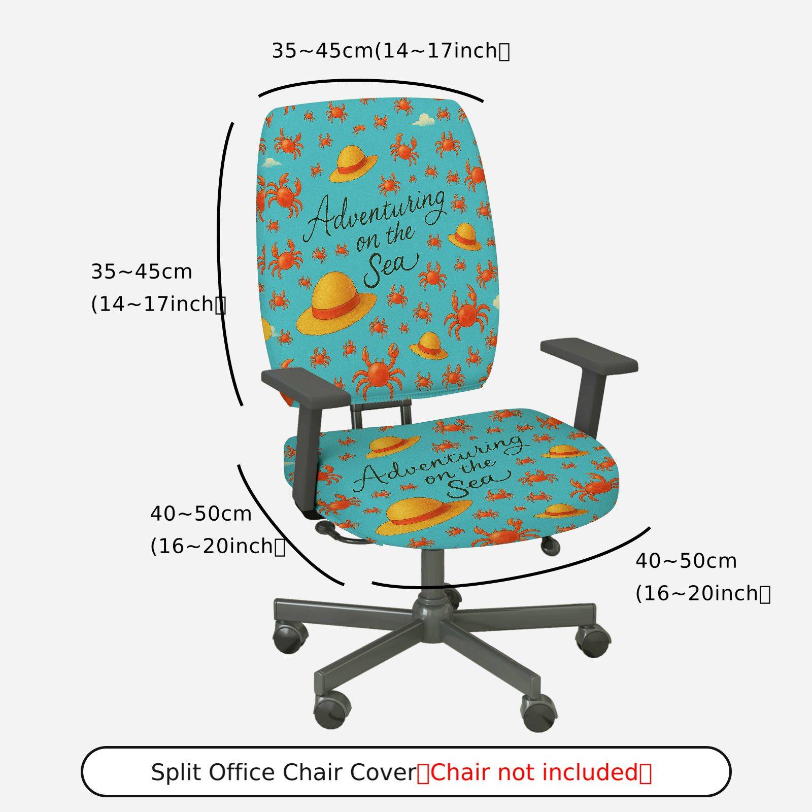2-Piece Adventuring Sea Crab Hat Fun Blue  Computer Chair Cover Set, Seat and Backrest