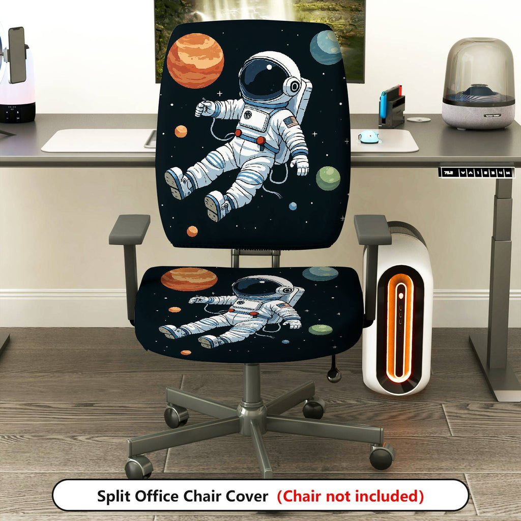 2-Piece Astronaut Galaxy Space Planet Rocket  Computer Chair Cover Set, Seat and Backrest