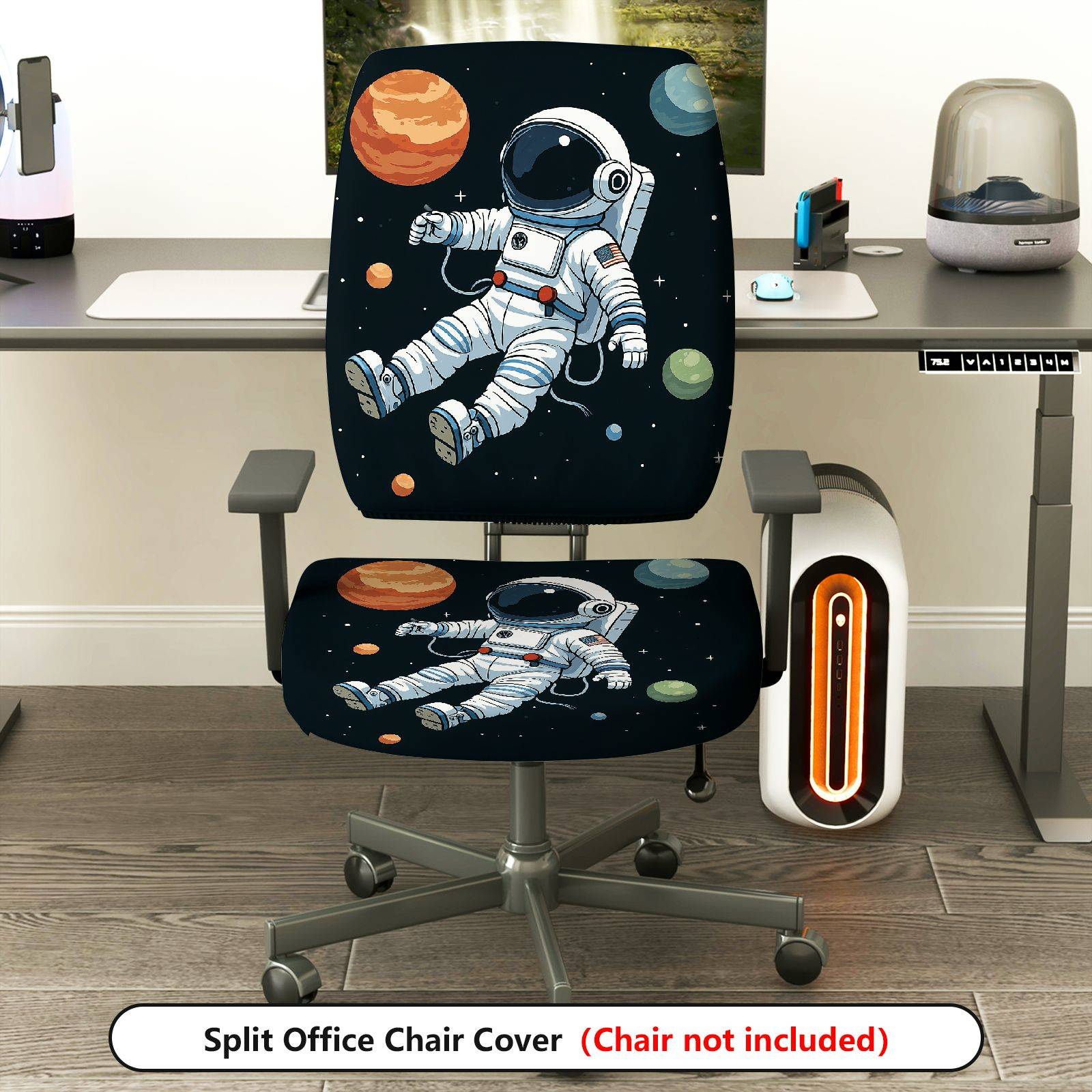 2-Piece Astronaut Galaxy Space Planet Rocket  Computer Chair Cover Set, Seat and Backrest