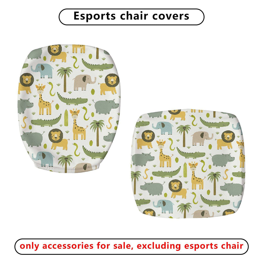 2-Piece Animal Safari Jungle Wildlife Nature  Computer Chair Cover Set, Seat and Backrest