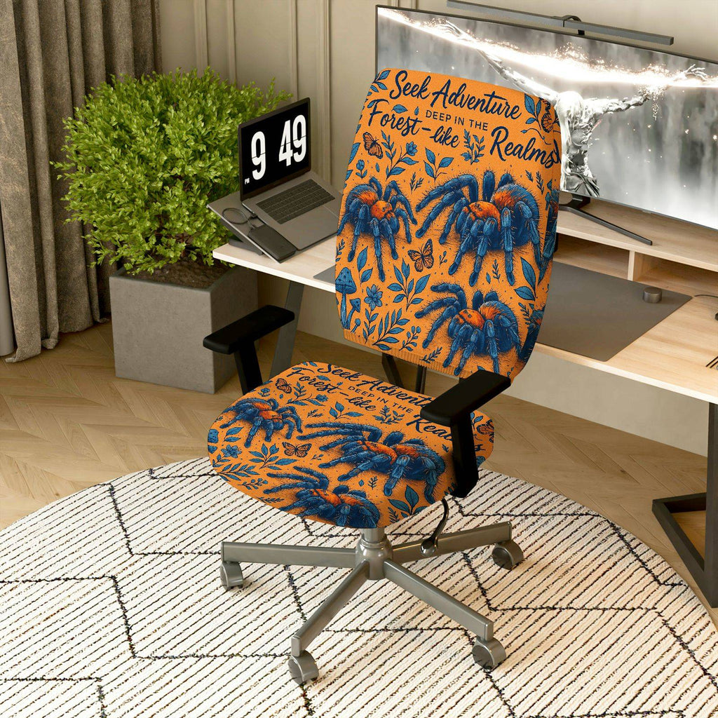 2-Piece Adventure Theme Forest Spider Pattern Halloween  Computer Chair Cover Set, Seat and Backrest