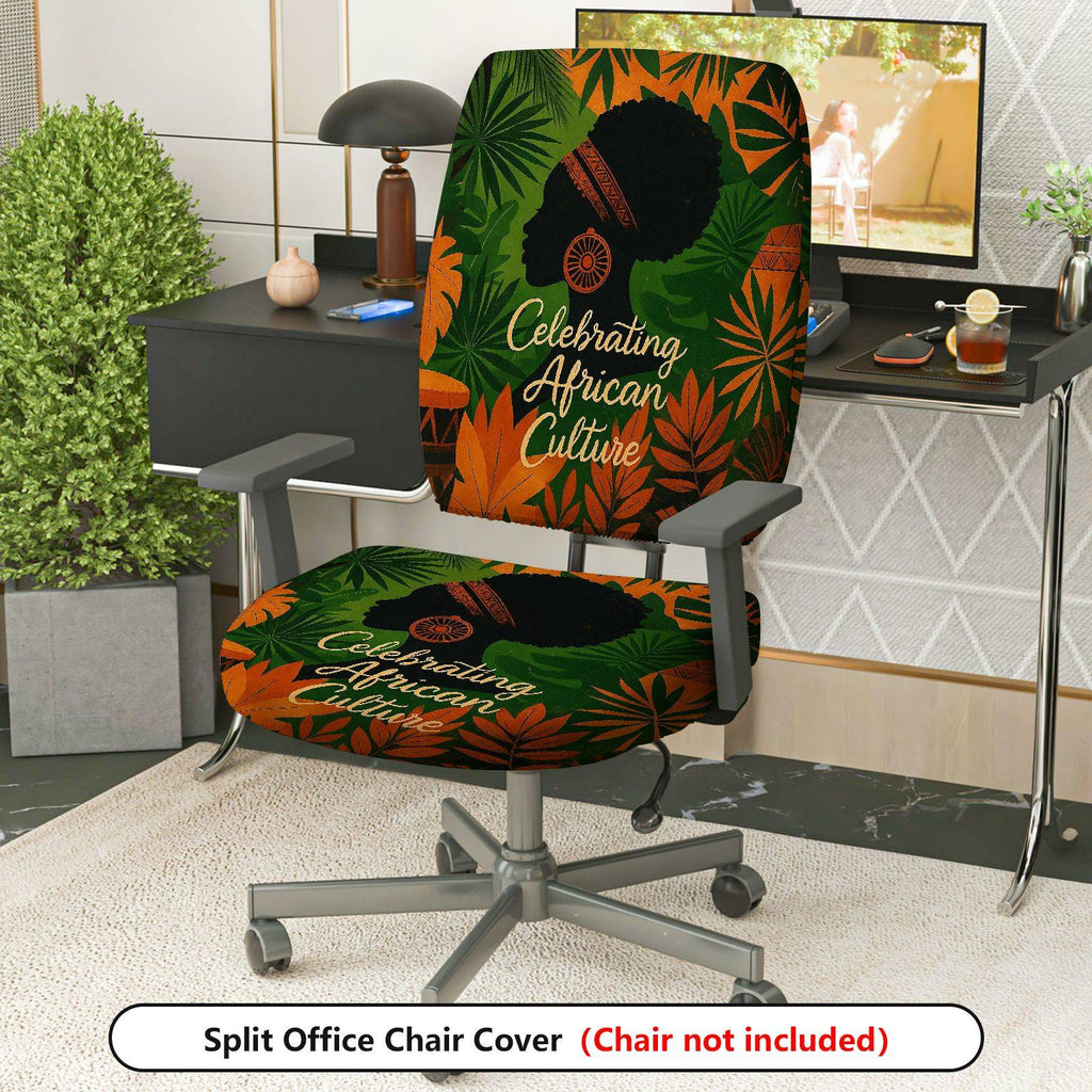 2-Piece African Culture Tribal Pattern Green Orange  Computer Chair Cover Set, Seat and Backrest